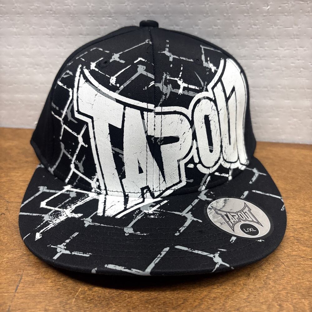 NWT Tapout Cage Link Hat Embroidered Fighting USA Cap Black White Size L/XL UFC